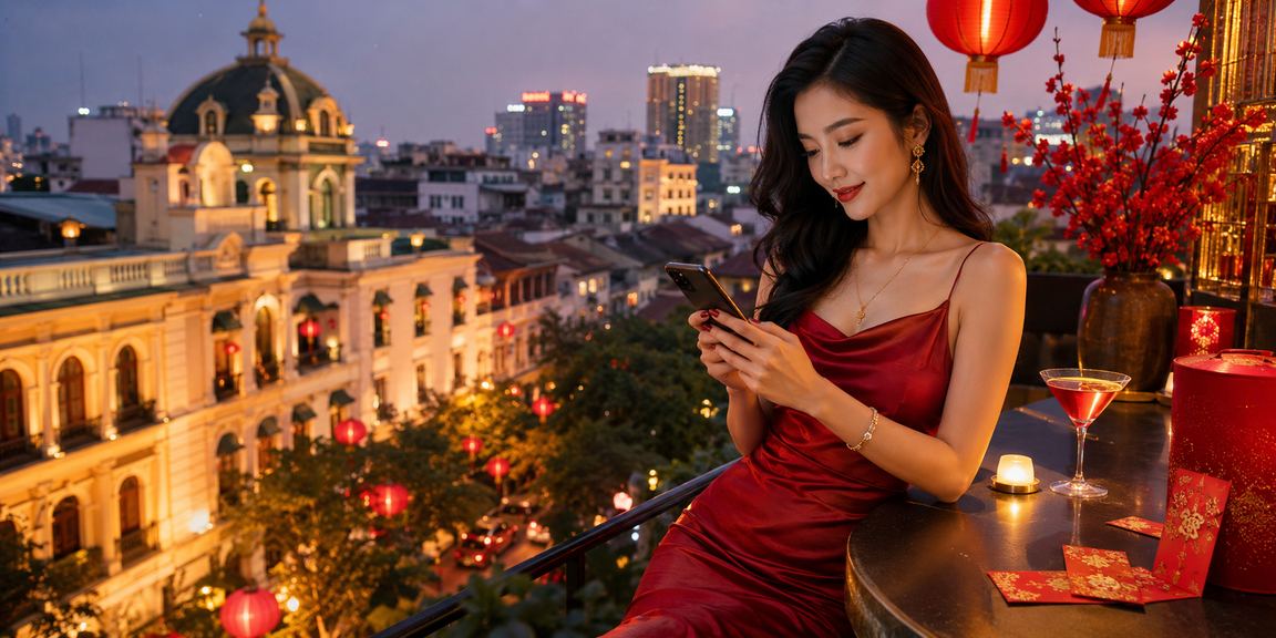 Bầu không khí đèn lồng và phong bao đỏ tại Hà Nội dịp lễ hội